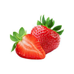 Red strawberry fruit with slice on transparent background