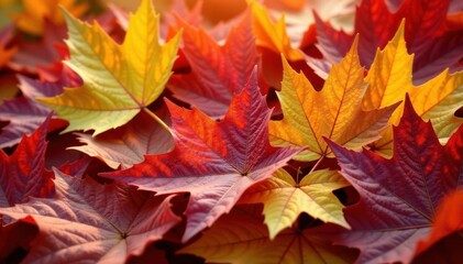 Obraz premium Pile of vibrant autumn leaves, close-up detail , fall leaves, nature backdrop, orange