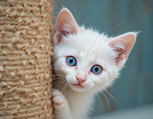 Funny large longhair gray tabby cute kitten with beautiful cat
