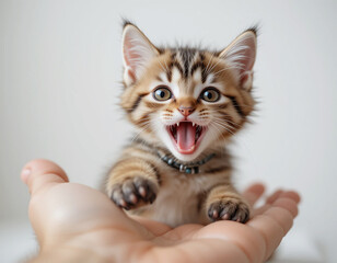 Funny large longhair gray tabby cute kitten with beautiful cat