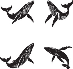 Obraz premium Majestic Vector Silhouettes of a Jumping Whale on a Crisp White Background