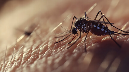 Fototapeta premium Close-up of a mosquito sucking blood from human skin.