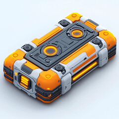 Naklejka premium Futuristic Orange and White Tech Device: A 3D Rendered Sci-Fi Gadget with Sleek Design and Glowing Interface