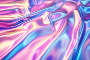 Fototapeta premium 3d render Metallic liquid background. Abstract neon texture. Rainbow 3d holographic foil. Wavy glossy surface in blue and purple colors Background 