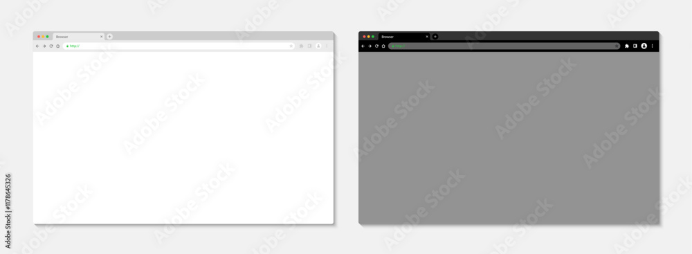 Poster Email Interface with Web Browser: Vector UI Template Set for Desktop New Message Window in Dark  and Light Mode.