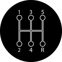Car transmission icon vector in trendy black line style. Gearbox symbol. Shifting lever symbol illustration. Manual transmission for UI design element isolated on transparent background.