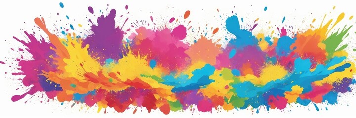 Fototapeta premium rainbow wallpaper, colorful rainbow holi paint color powder explosion isolated white wide panorama background