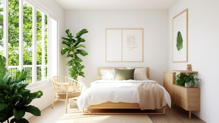 Stylish 3D Rendering of a Scandinavian Wall Mockup Showcasing Minimalist Design and Natural Textures