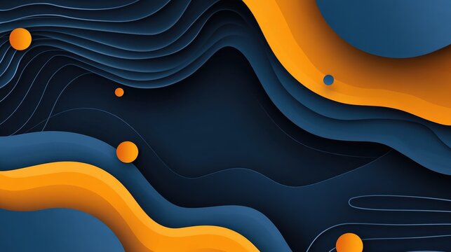 Abstract Wave Layers in Blue and Yellow with Spherical Accents. Dynamic abstract wave layers of bold blue and yellow, interspersed with spherical shapes, offer a vibrant visual experience.
