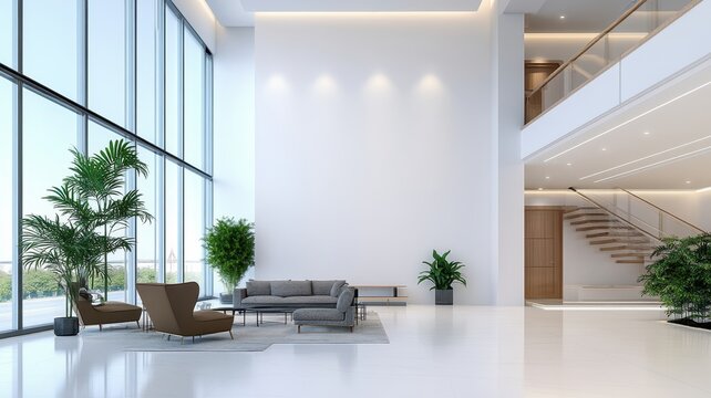 Bright and airy contemporary interior room featuring spacious design and modern decor.