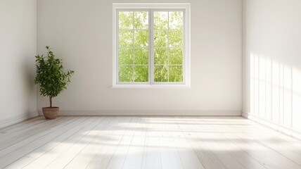 Obraz premium A sparsely furnished white room is bathed in soft natural light, creating a serene and tranquil atmosphere.
