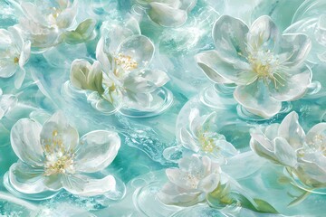 Obraz premium Elegant White Flowers Floating on Turquoise Water Surface