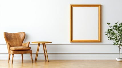 An empty wooden frame on a white background, perfect for showcasing your favorite memories in any living space.