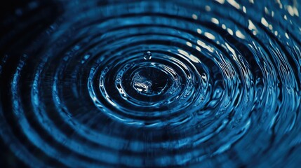 Close-up of raindrops creating circular ripples on the surface of blue water, showcasing the calming effects of rain in a natural setting