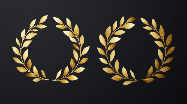 finance, Gold laurel wreaths on a black background, vector illustration, simple design, no shadows, vector art style, no gradient shading, no texturing, vector graphics, no text in the center of each
