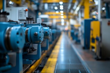 Industrial pipeline system in brightly lit factory