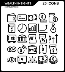 a set of finance icons, wealth insights icon set, icons contain finance and business elements