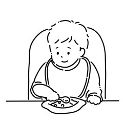 スプーンを持つ笑顔の赤ちゃん＿線画