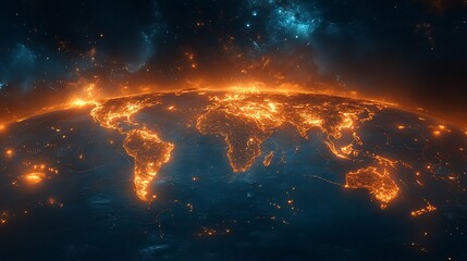 Fototapeta premium Earth's Glowing Metropolis: A Nighttime View from Space