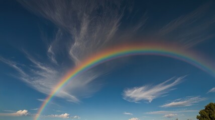 rainbow wallpaper,Vibrant Rainbow Stretching Across a Clear Blue Sky

