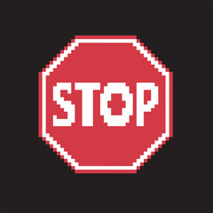 pixel art traffic signs icon, vector illustration on isolated background.