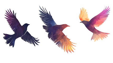 Obraz premium Flying birds silhouettes on white background.