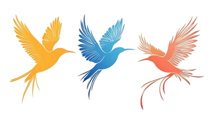 Fototapeta premium Flying birds silhouettes on white background.