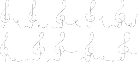 Set of Treble Clef Illustrations in Minimalist Style - Musical Symbols for Creative Design, Sheet Music, and Artistic Projects