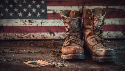 Memorial or Veterans day theme flag with military boots
