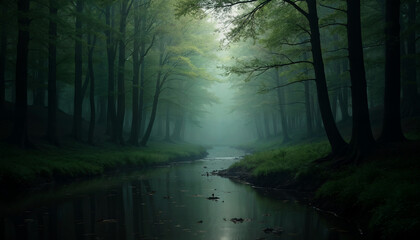 Fototapeta premium morning in the forest Generative AI 