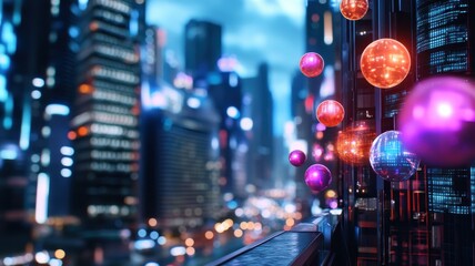 Obraz premium Dynamic blend of blurred traffic lights and vibrant cityscape at night, capturing urban energy and movement.