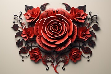 Naklejka premium Valentine's day rose paper cut