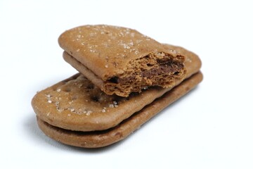 Chocolate biscuit sandwich isolated on white