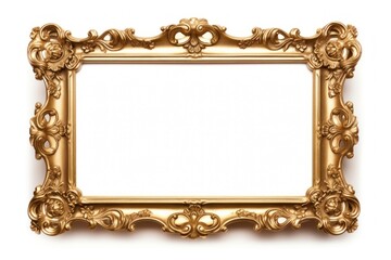 Golden picture frame photo gold white background.