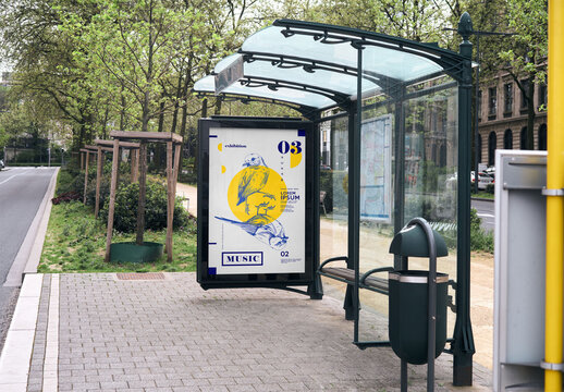 Mockup Of Vertical Customized Poster On Bus Stop