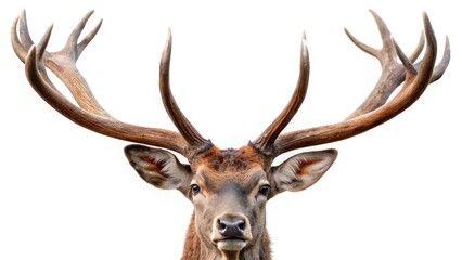 Deer head isolated on white background with antlers