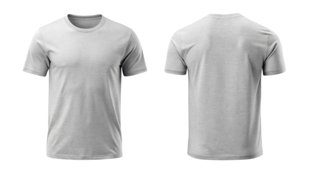 light gray t shirt round neck template from two sides isolated on transparent white background, clipping path