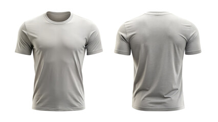 light gray t shirt round neck template from two sides isolated on transparent white background, clipping path