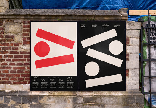 Mockup Of Two Vertical Customized Posters On Wall