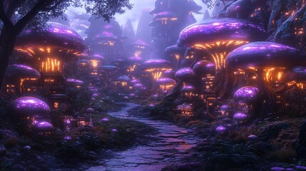 An alien marketplace with glowing stalls and futuristic alien technologies