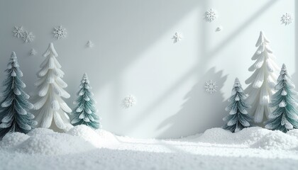 Naklejka premium A winter-inspired white studio with snowflake textures for seasonal product photography.