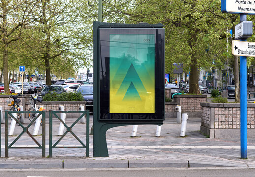 Mockup Of Vertical Customizable Poster On Sidewalk