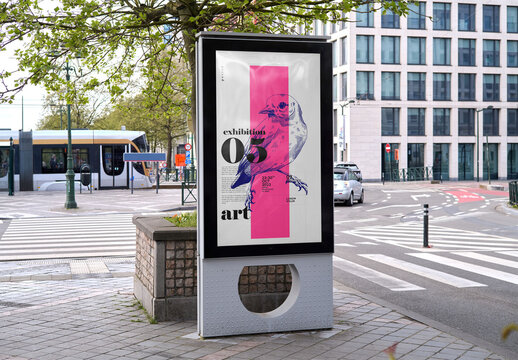 Mockup Of Vertical Customized Advertisement On Sidewalk