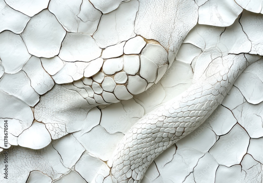 Poster abstract texture of cracked white surface resembling snake skin with detailed scalings and irregular