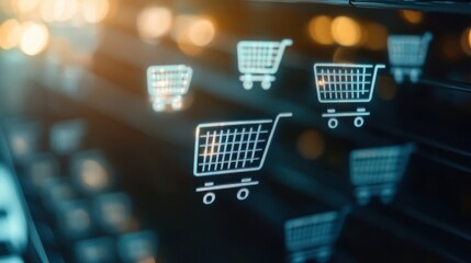 Modern Checkout Interface with Floating Cart Icons