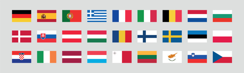 Flag of All European Union member countries. European Union countries flag Bundle.