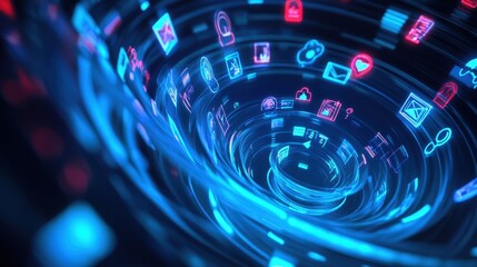 Sales Funnel Concept with Floating Icons and Leads