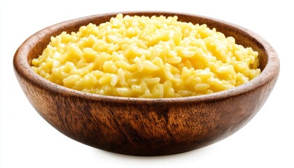Creamy Risotto in Wooden Bowl on White Background