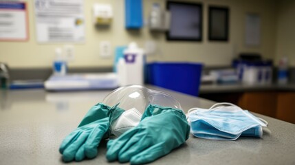 Surgical Mask and Gloves on Hospital Counter