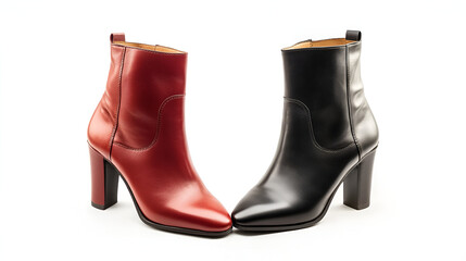 Women's demi-season shoes leather isolated on white background different color  high heels  modern design for woman on white background 
